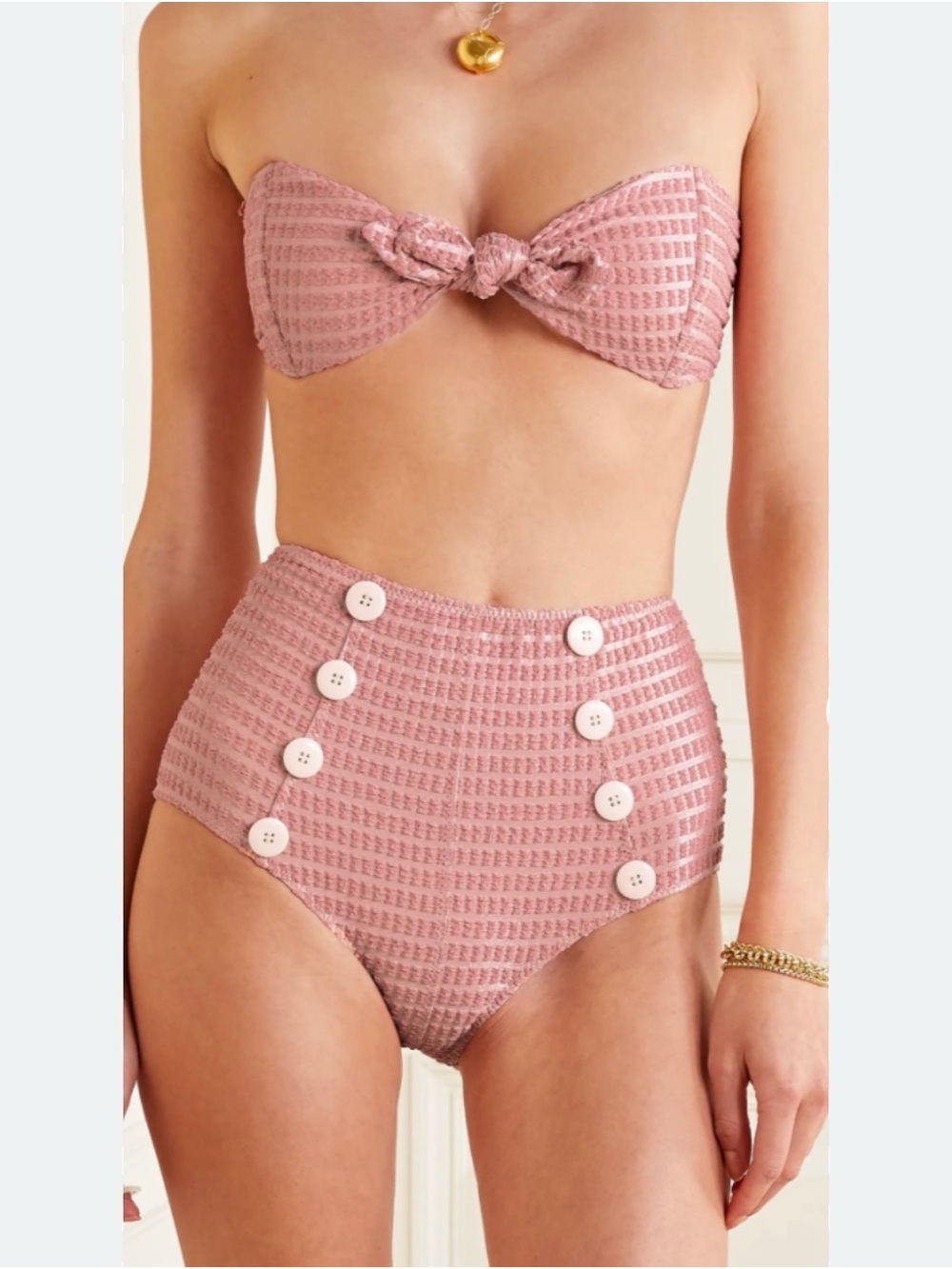 Lisa Marie Fernandez High-Waist Bandeau Bikini Set in Dusty Rose Sz 1